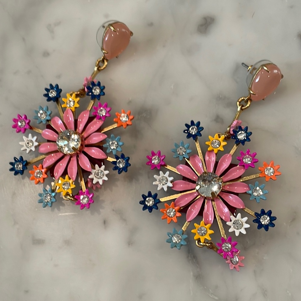 J Crew enamel and rhinestone flower earrings
